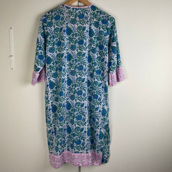 SZ Blockprints Kurta Tunic Size S Pink Blue Green Swim Cover Up Cotton Casual - Picture 8 of 14